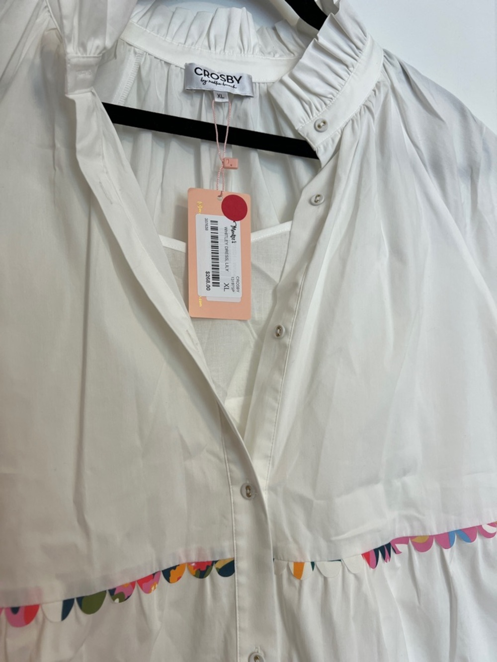 crosby White Cotton Button-Front Dress with Multicolor Scallop Trim - Picture 3 of 4